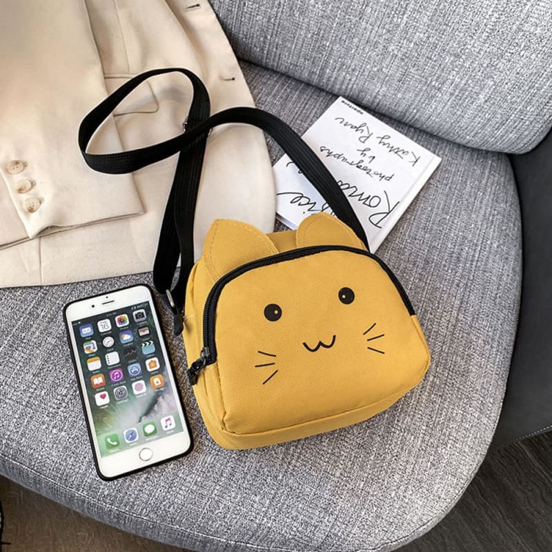 Mini Kawaii Cat Shoulder Bag with Sewn Ears & Zipper Pocket-Shoulder Bag-Brown cat-10-Colydia