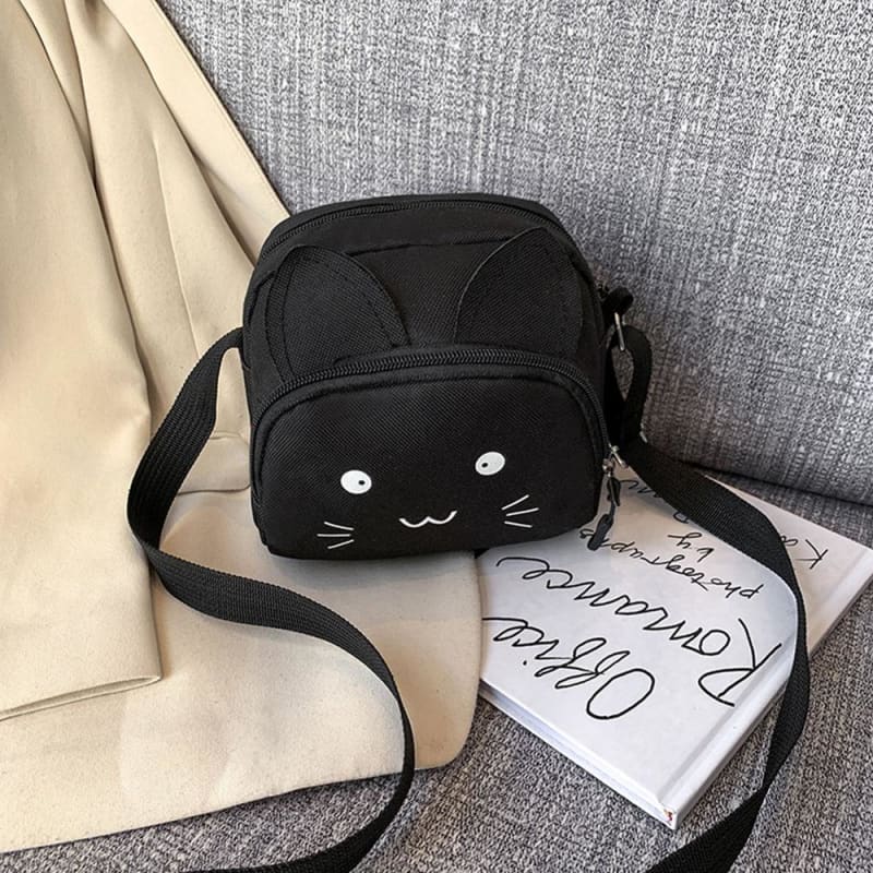 Mini Kawaii Cat Shoulder Bag with Sewn Ears & Zipper Pocket-Shoulder Bag-Black cat-11-Colydia