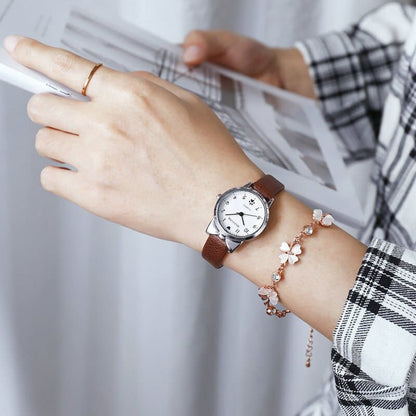 Women's Quartz Watch with Cat Ear and Paw Dial, Faux Leather Band-Women's Cat-Themed Quartz Watch-Brown-4-Colydia