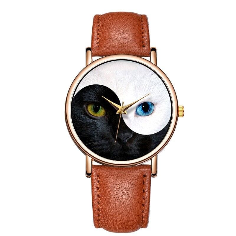 Limited Edition Cat Eyes Watch - Cute Design, Water-Resistant-Cat-Themed Watch-Brown-2-Colydia