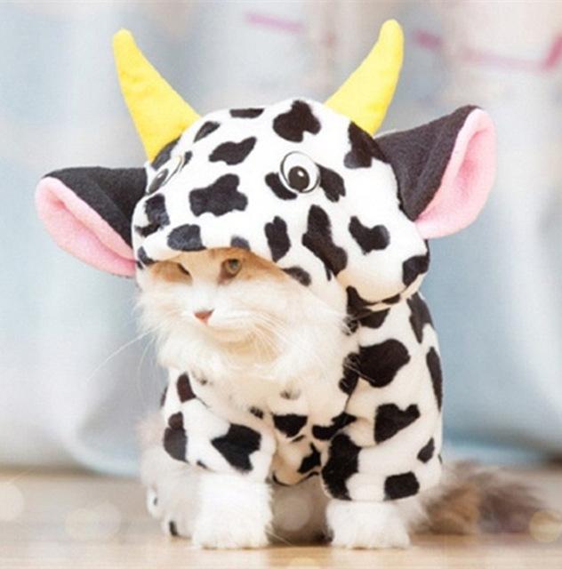 Cozy Fleece Pet Costume Cow Design - Fun, Easy Fit for Cats & Dogs-Pet Costume-S-1-Colydia