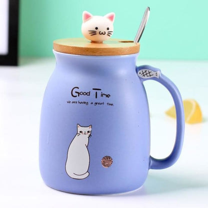 Cute Ceramic Cat Mug with Lid - Dishwasher & Microwave Safe-Cat Mug-Blue-3-Colydia