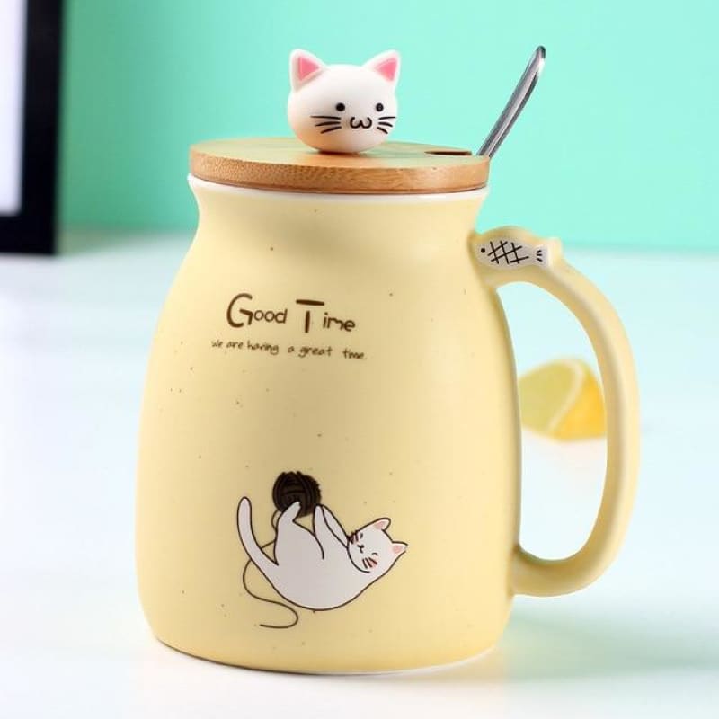 Cute Ceramic Cat Mug with Lid - Dishwasher & Microwave Safe-Cat Mug-Yellow-4-Colydia