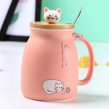 Cute Ceramic Cat Mug with Lid - Dishwasher & Microwave Safe-Cat Mug-Pink-5-Colydia