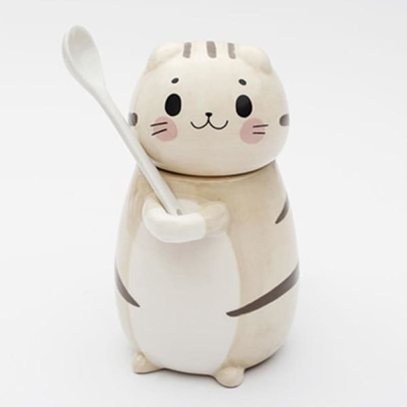 Cute Ceramic Cat Mug with Lid - 300ml, Dishwasher Safe-Ceramic Cat Mug-Beige Cat-300ml-6-Colydia