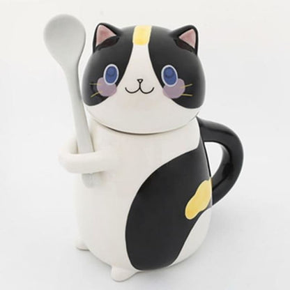 Cute Ceramic Cat Mug with Lid - 300ml, Dishwasher Safe-Ceramic Cat Mug-Black Cat-300ml-8-Colydia