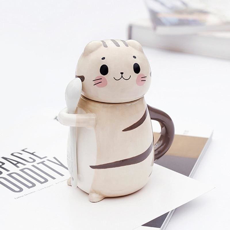 Cute Ceramic Cat Mug with Lid - 300ml, Dishwasher Safe-Ceramic Cat Mug-2-Colydia