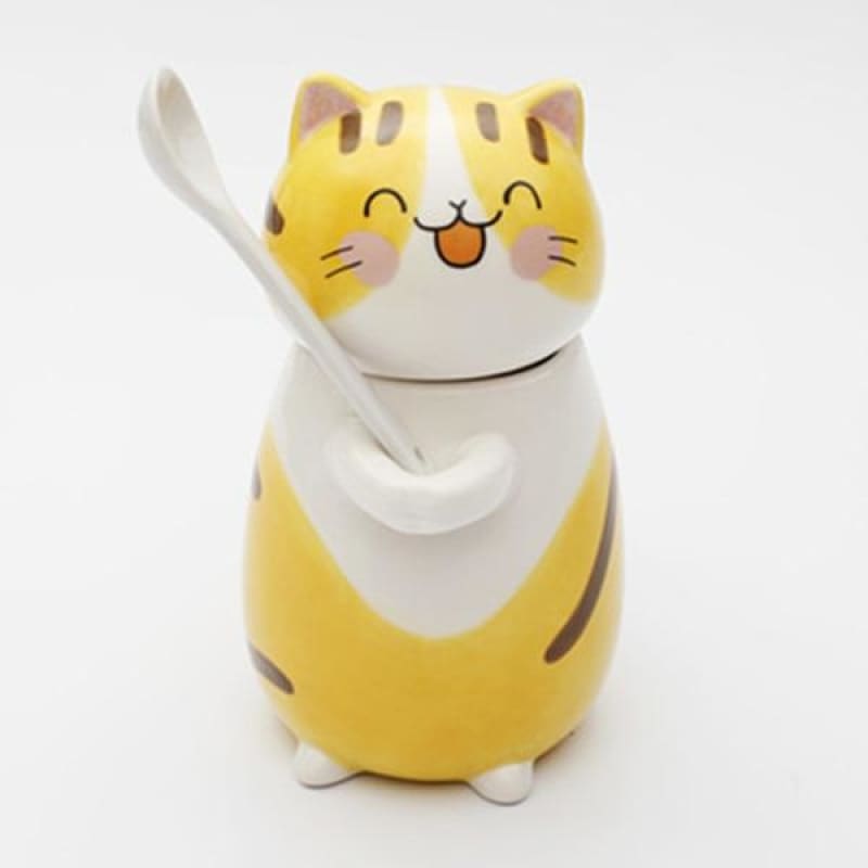 Cute Ceramic Cat Mug with Lid - 300ml, Dishwasher Safe-Ceramic Cat Mug-Yellow Cat-300ml-7-Colydia