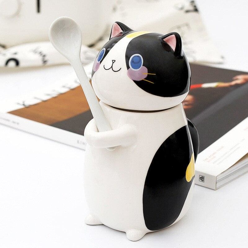 Cute Ceramic Cat Mug with Lid - 300ml, Dishwasher Safe-Ceramic Cat Mug-1-Colydia