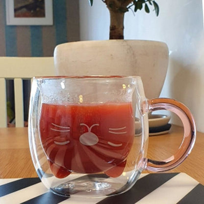 Double-Walled Glass Cat Mug - Cute, Durable & 230ml Capacity-Cat Mug-Cute cat glass-2-Colydia