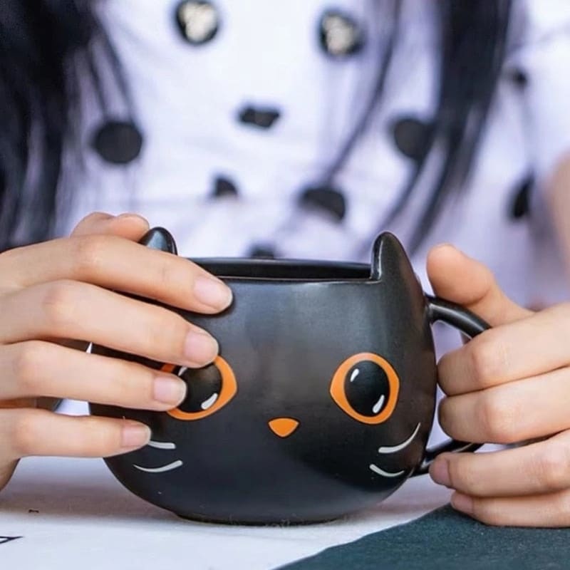 Halloween Black Cat Ceramic Mug with Wizard Hat Lid and Spoon-Ceramic Mug-5-Colydia