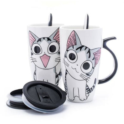 Charming Cat Thermos Mug with Insulating Lid - 600ml Porcelain-Insulated Porcelain Travel Mug-3-Colydia