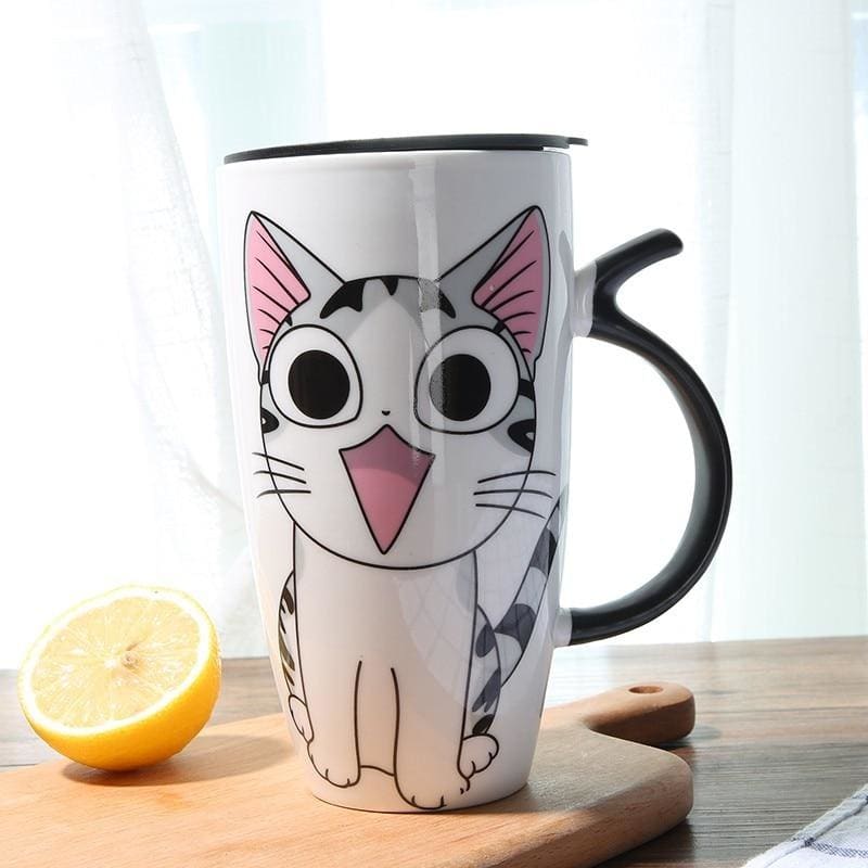 Charming Cat Thermos Mug with Insulating Lid - 600ml Porcelain-Insulated Porcelain Travel Mug-Funny Cat-7-Colydia