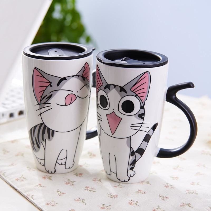 Charming Cat Thermos Mug with Insulating Lid - 600ml Porcelain-Insulated Porcelain Travel Mug-2-Colydia