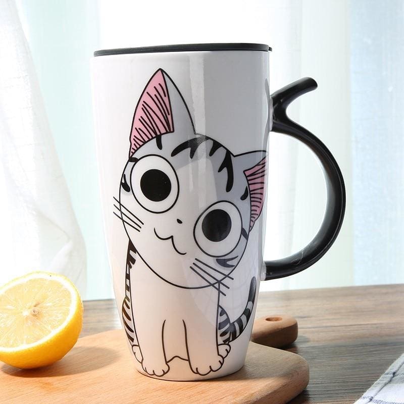 Charming Cat Thermos Mug with Insulating Lid - 600ml Porcelain-Insulated Porcelain Travel Mug-Playful Cat-9-Colydia