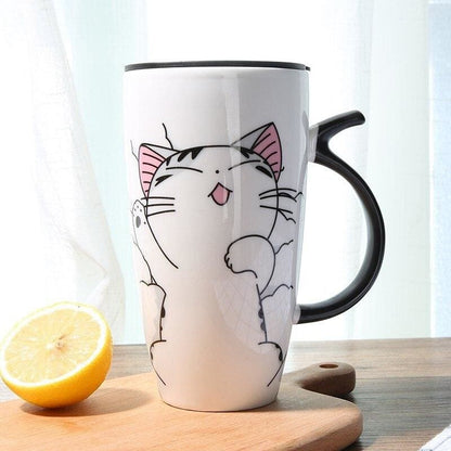 Charming Cat Thermos Mug with Insulating Lid - 600ml Porcelain-Insulated Porcelain Travel Mug-Sleepy Cat-8-Colydia