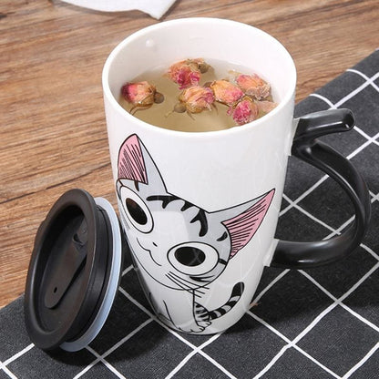 Charming Cat Thermos Mug with Insulating Lid - 600ml Porcelain-Insulated Porcelain Travel Mug-4-Colydia