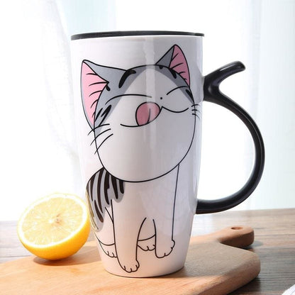 Charming Cat Thermos Mug with Insulating Lid - 600ml Porcelain-Insulated Porcelain Travel Mug-Mischievous Cat-6-Colydia