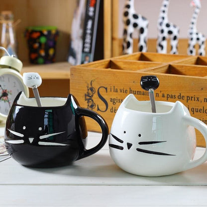 Charming Ceramic Cat Mug with Matching Spoon | Dishwasher Safe-Ceramic Cat Mug Set-1-Colydia