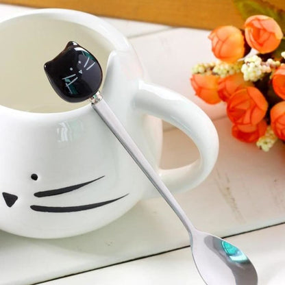 Charming Ceramic Cat Mug with Matching Spoon | Dishwasher Safe-Ceramic Cat Mug Set-4-Colydia