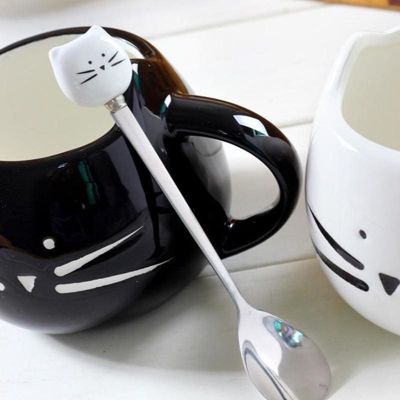 Charming Ceramic Cat Mug with Matching Spoon | Dishwasher Safe-Ceramic Cat Mug Set-3-Colydia