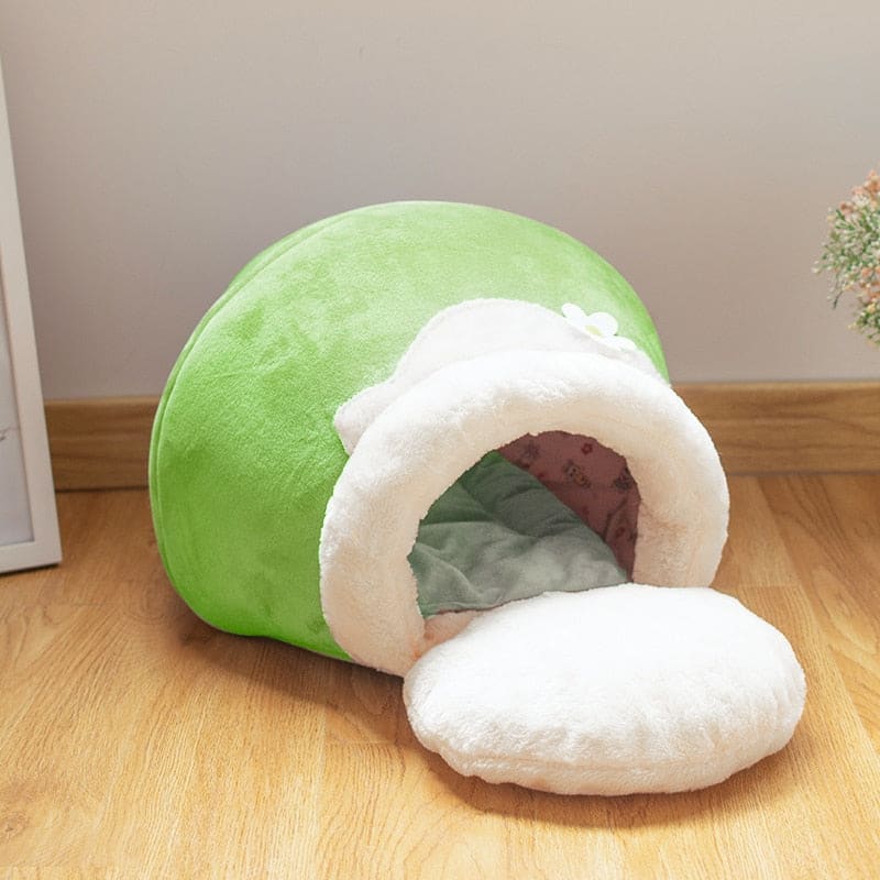 Cozy 3-in-1 Cat Bed in Honey Pot Design with Cushion Included-Cat Bed-Green-S (40 x 30 x 18 cm)-7-Colydia