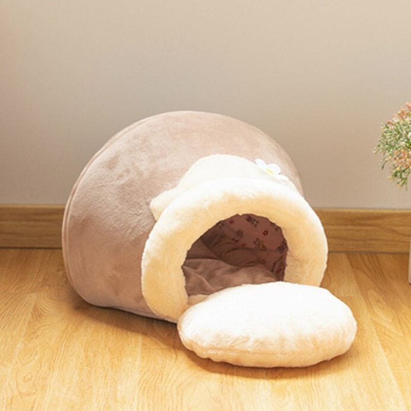 Cozy 3-in-1 Cat Bed in Honey Pot Design with Cushion Included-Cat Bed-Brown-S (40 x 30 x 18 cm)-9-Colydia