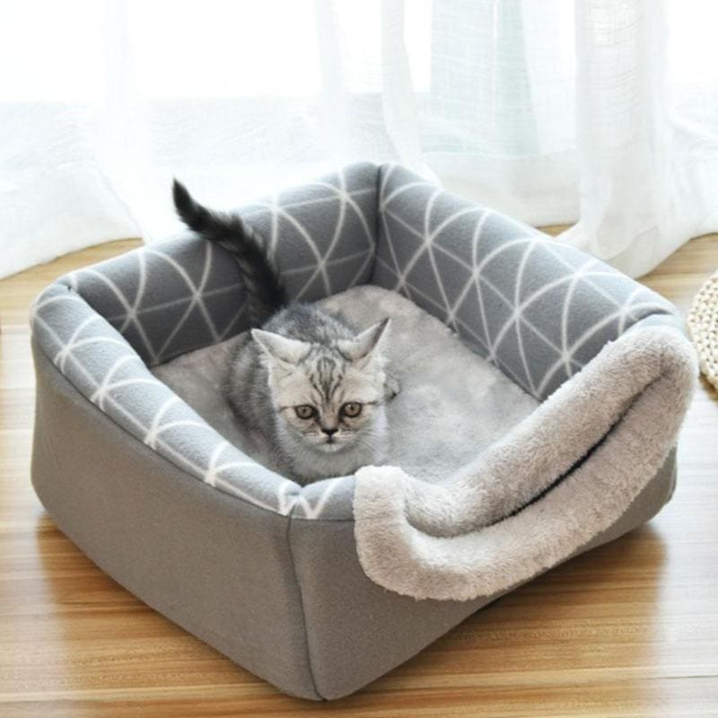 Cozy Cat Igloo Bed for Indoor Comfort - Plush & Insulated Design-Cat Bed-Gray-38x38x34cm-2-Colydia