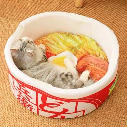 Cozy Ramen Bed for Cats with Removable Plush Cover & Pillow-Cat Bed-2-Colydia