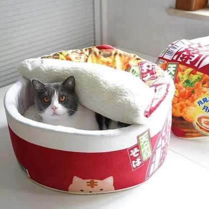 Cozy Ramen Bed for Cats with Removable Plush Cover & Pillow-Cat Bed-3-Colydia