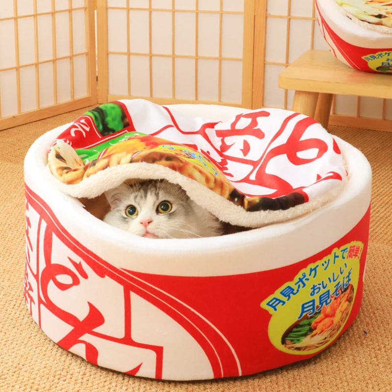 Cozy Ramen Bed for Cats with Removable Plush Cover & Pillow-Cat Bed-1-Colydia