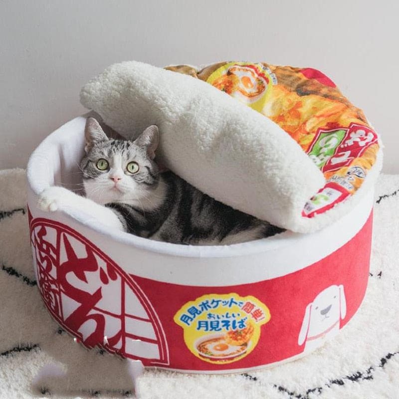 Cozy Ramen Bed for Cats with Removable Plush Cover & Pillow-Cat Bed-5-Colydia