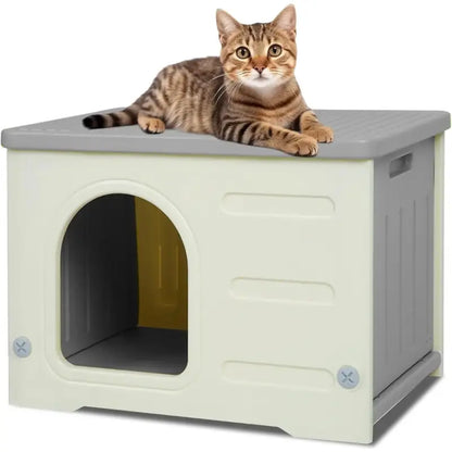 Durable Weatherproof Cat Shelter with Elevated Floor Design-Cat Shelter-Gray-53x43x38 cm-6-Colydia