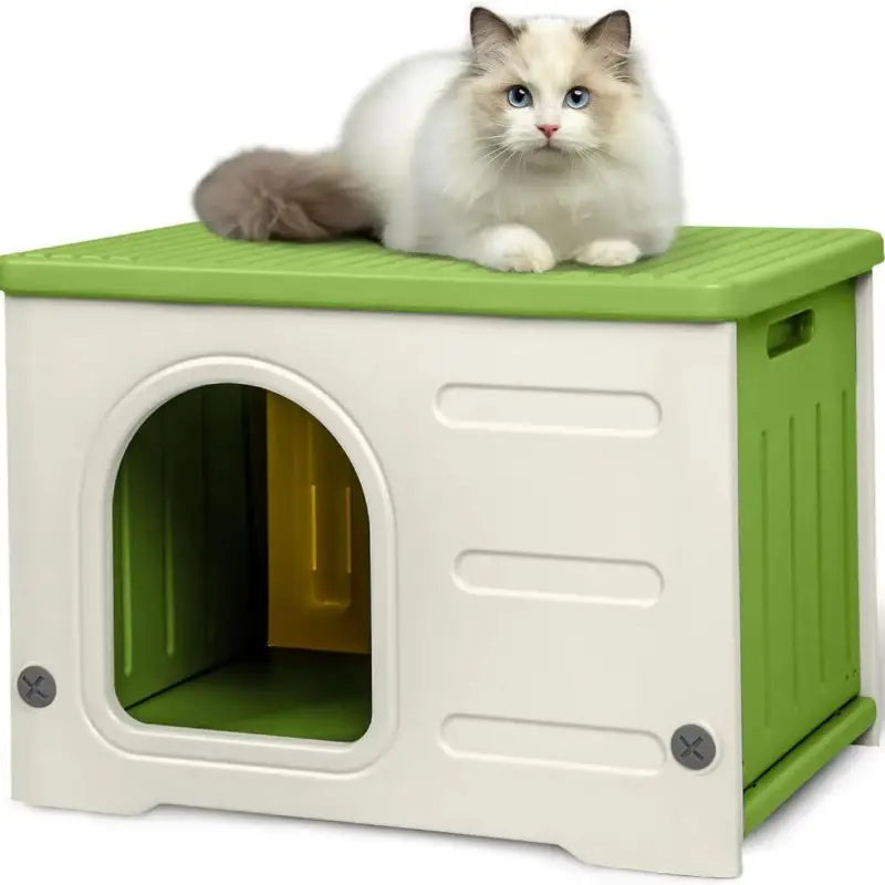 Durable Weatherproof Cat Shelter with Elevated Floor Design-Cat Shelter-Green-53x43x38 cm-7-Colydia