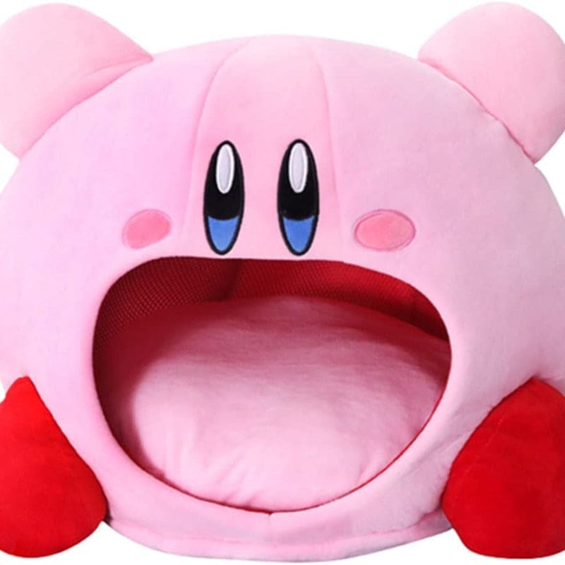 Kawaii Kirby Cat Bed - Cozy Pink Plush for Geeky Feline Comfort-Cat Bed-4-Colydia