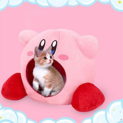 Kawaii Kirby Cat Bed - Cozy Pink Plush for Geeky Feline Comfort-Cat Bed-2-Colydia