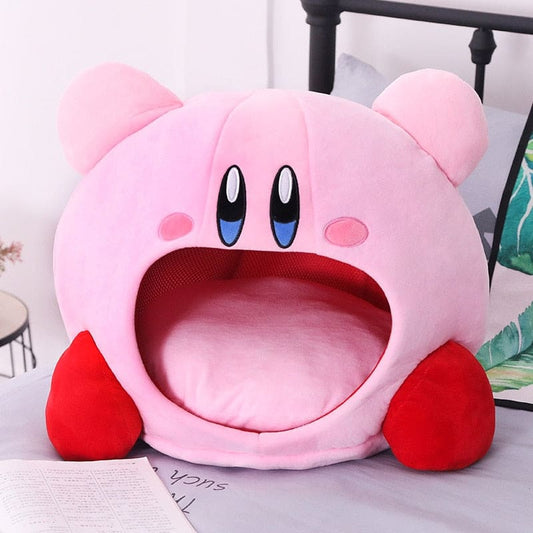 Kawaii Kirby Cat Bed - Cozy Pink Plush for Geeky Feline Comfort-Cat Bed-1-Colydia