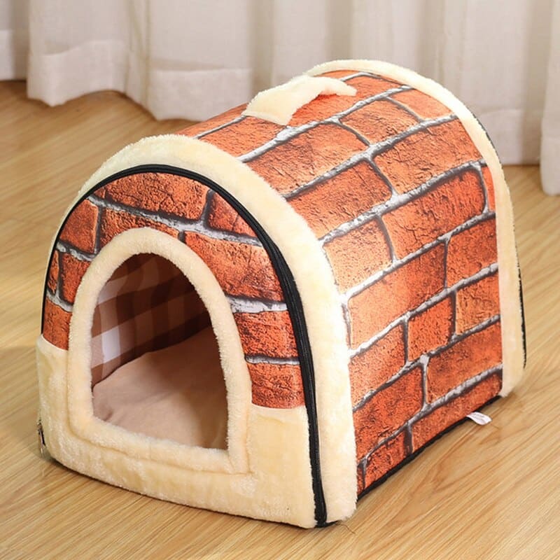 Cozy Cat House Bed with Convertible Design & Easy Clean Zip Closure-Cat House Bed-Bricks-L (60x45x45cm)-7-Colydia