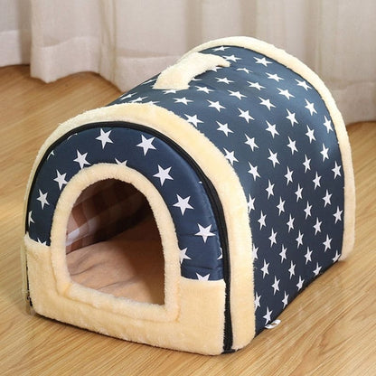 Cozy Cat House Bed with Convertible Design & Easy Clean Zip Closure-Cat House Bed-Starry Blue-L (60x45x45cm)-5-Colydia