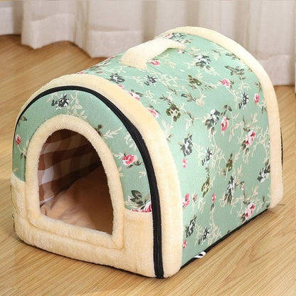 Cozy Cat House Bed with Convertible Design & Easy Clean Zip Closure-Cat House Bed-Floral Blue-L (60x45x45cm)-8-Colydia