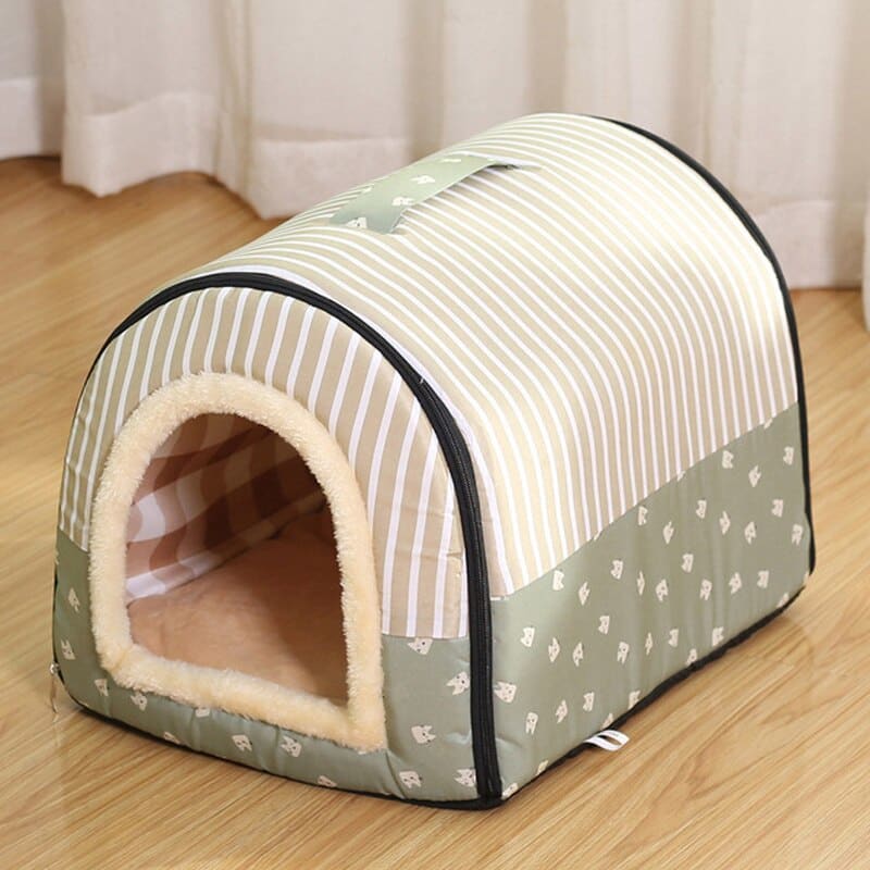 Cozy Cat House Bed with Convertible Design & Easy Clean Zip Closure-Cat House Bed-Beige / Gray-L (60x45x45cm)-3-Colydia