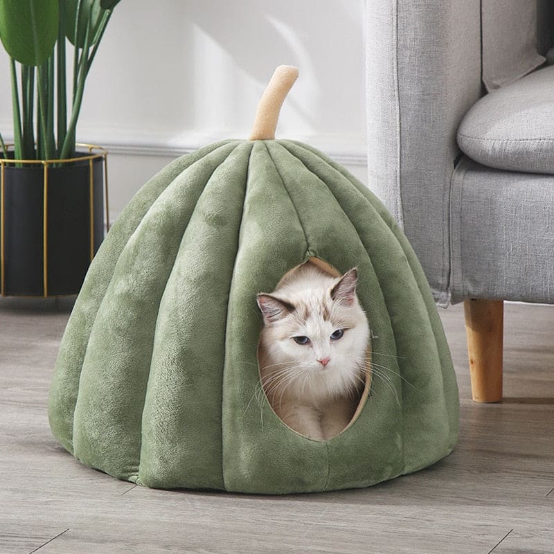 Pumpkin-Shaped Cat Bed Niche for Halloween Decor - Cozy & Stylish-Cat Bed-Green-M (40x40x35cm)-8-Colydia