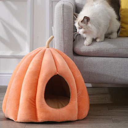 Pumpkin-Shaped Cat Bed Niche for Halloween Decor - Cozy & Stylish-Cat Bed-3-Colydia