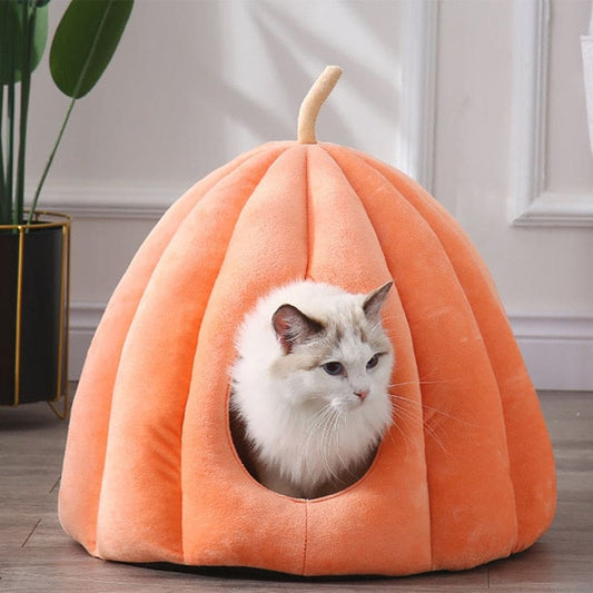 Pumpkin-Shaped Cat Bed Niche for Halloween Decor - Cozy & Stylish-Cat Bed-Orange-M (40x40x35cm)-1-Colydia