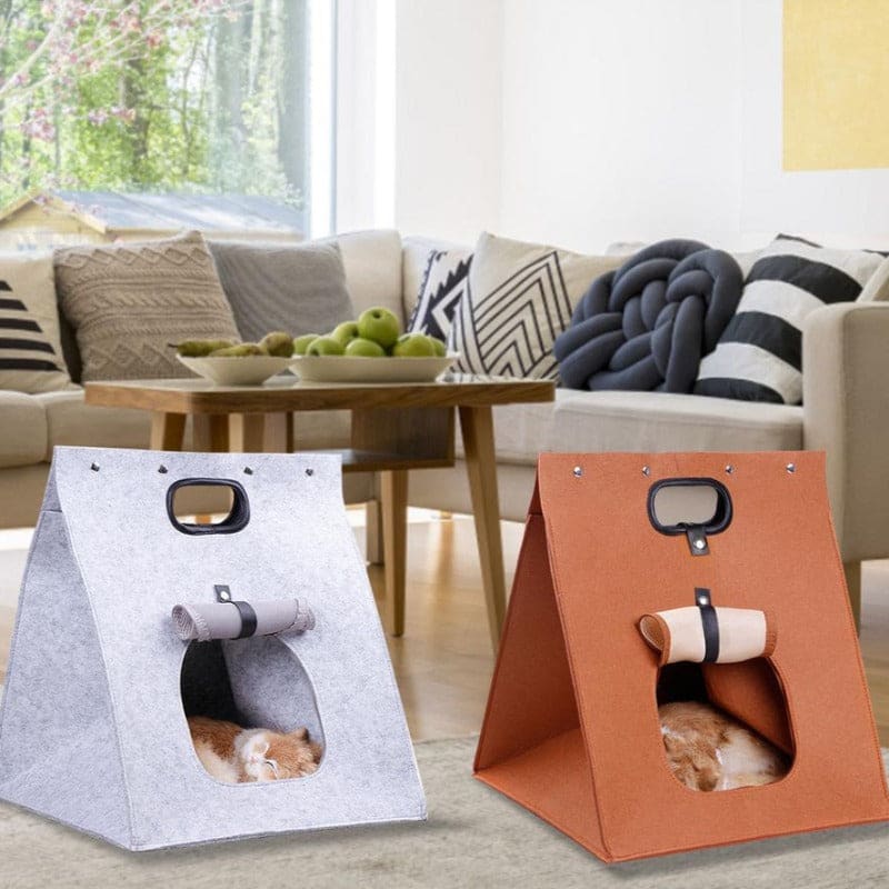 3-in-1 Tipi Cat House & Transport Bag with Sherpa Pillow, 40cm-Cat House and Transport Bag-2-Colydia