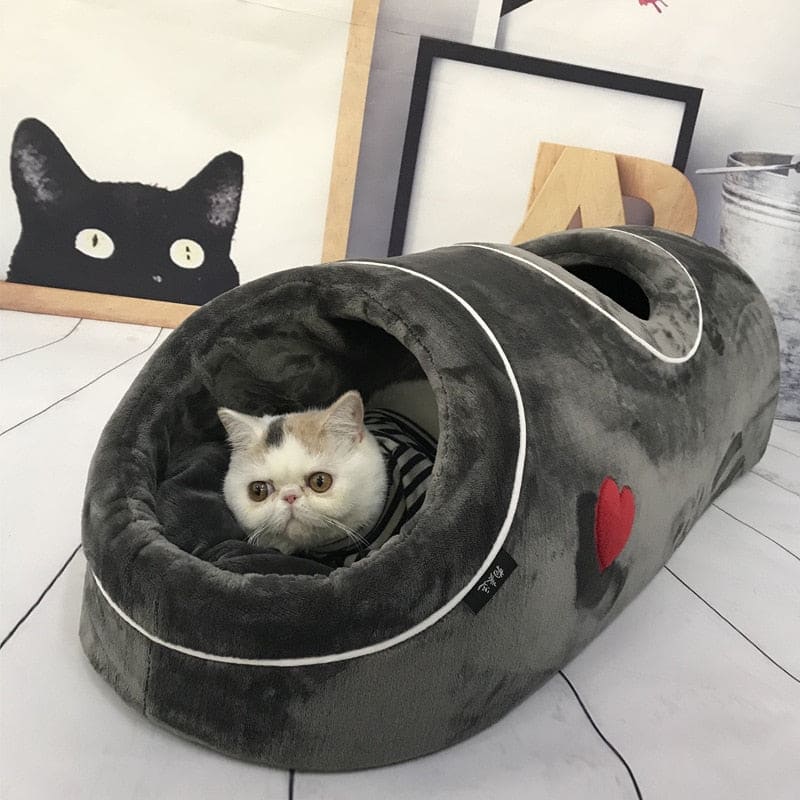 Cozy 2-in-1 Cat Tunnel with Cushion | Bed & Hideaway Feature-Pet Bed & Tunnel-1-Colydia