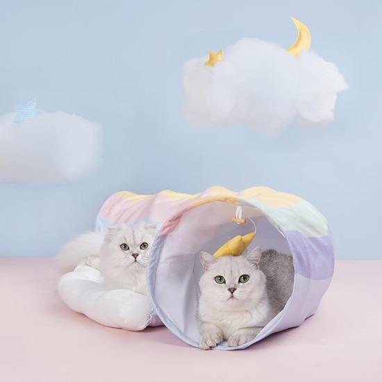 Two-in-One Rainbow Pet Tunnel Bed with Detachable Cloud Mat & Toy-Pet Tunnel Bed-2-Colydia