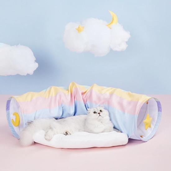 Two-in-One Rainbow Pet Tunnel Bed with Detachable Cloud Mat & Toy-Pet Tunnel Bed-4-Colydia