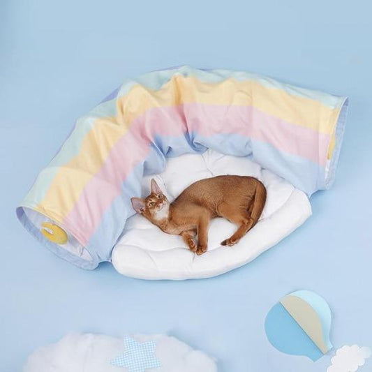 Two-in-One Rainbow Pet Tunnel Bed with Detachable Cloud Mat & Toy-Pet Tunnel Bed-1-Colydia