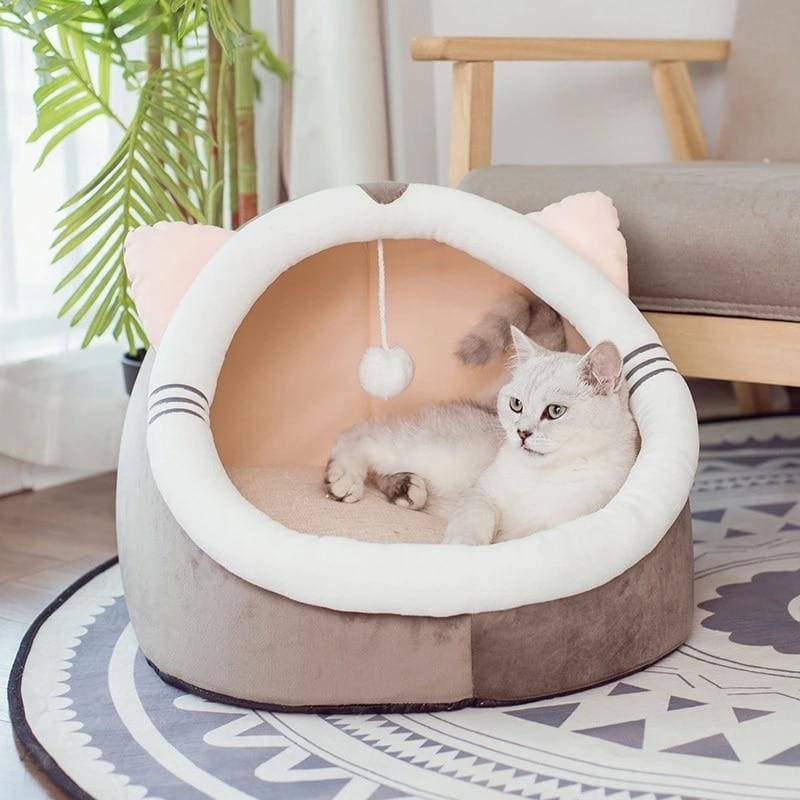 Cozy Oval Cat Bed with Ear Handles - Polar Fleece Cat Nest-Cat Bed-1-Colydia